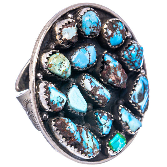 Sterling silver turquoise cluster ring with oval stones and beaded metal settings
