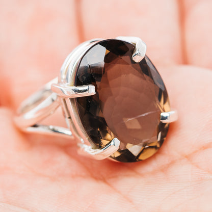 Premium Smoky Quartz Ring Size 9.5 (.925 Sterling Silver)