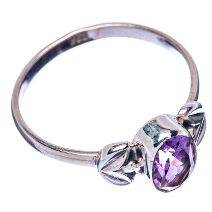 Oval amethyst dainty ring with sculpted 925 sterling silver band and faceted purple stone