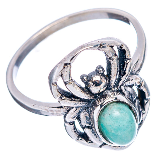 Sterling silver spider dainty ring with teal oval amazonite stone, size 5.75