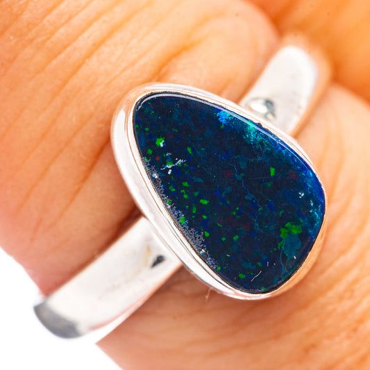 Doublet opal ring with oval blue-green opal set in .925 sterling silver