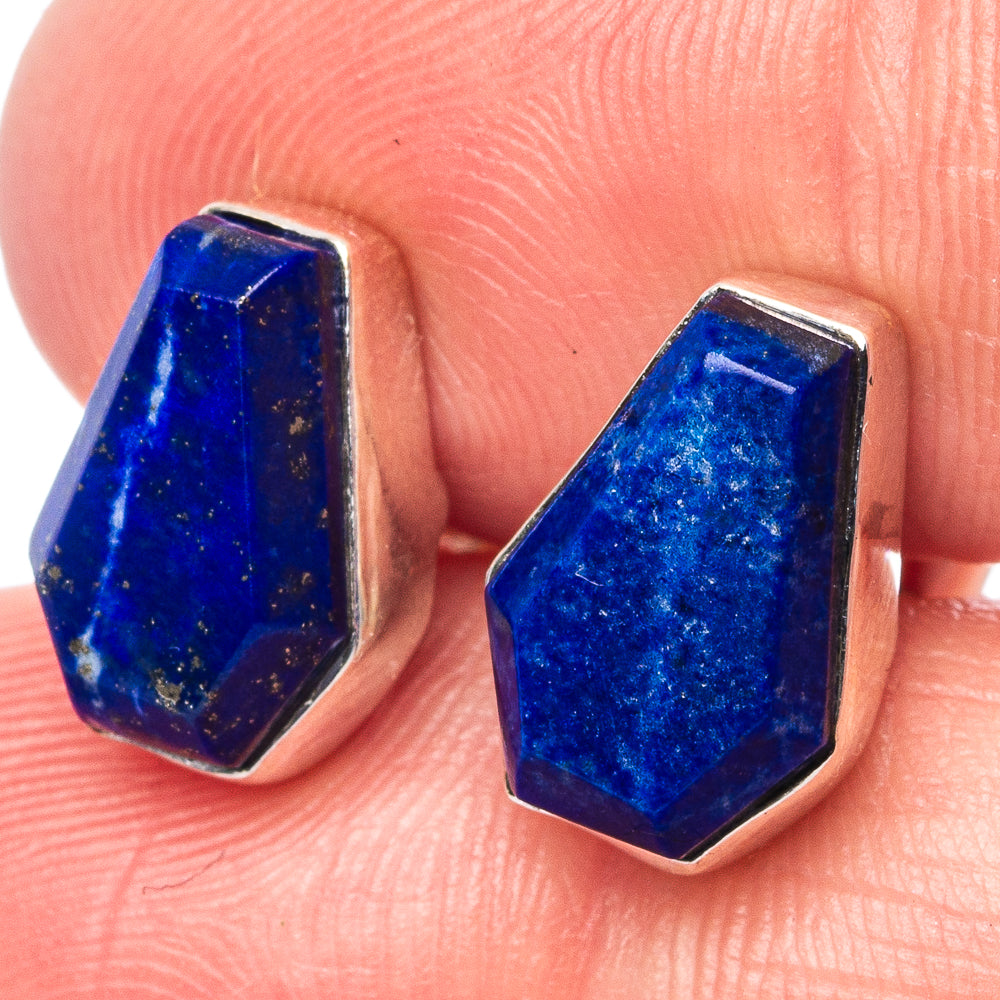 Faceted Lapis Lazuli Earrings 1/2" (925 Sterling Silver) E1615