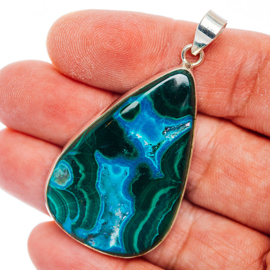 Premium Malachite In Chrysocolla Pendant 2 1/8" (.925 Sterling Silver)