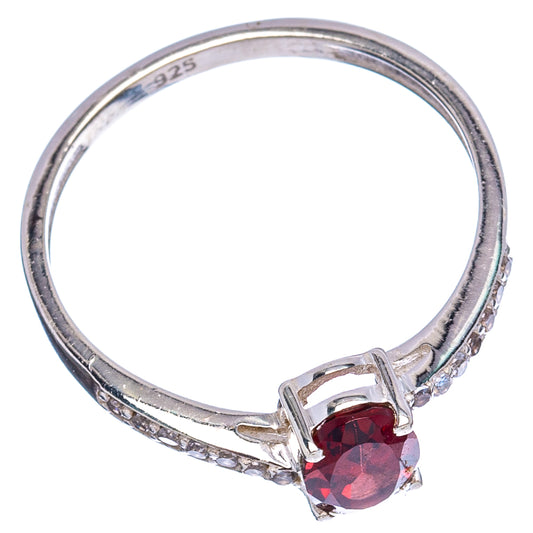 925 sterling silver ring with red round center stone and cubic zirconia band, size 8