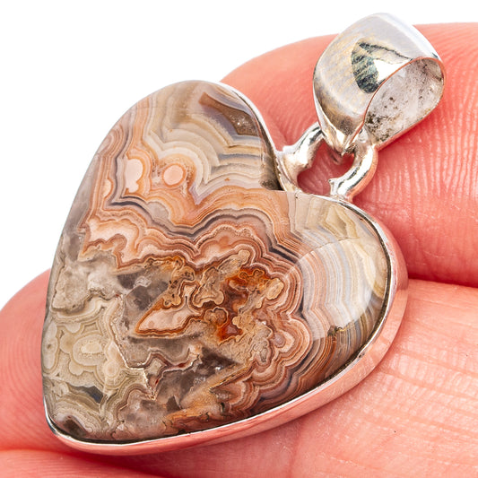 Laguna Lace Agate Heart Pendant 1 1/4" (925 Sterling Silver) P43331