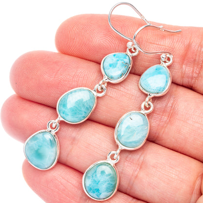 Larimar Earrings 2 1/4" (925 Sterling Silver) E433497