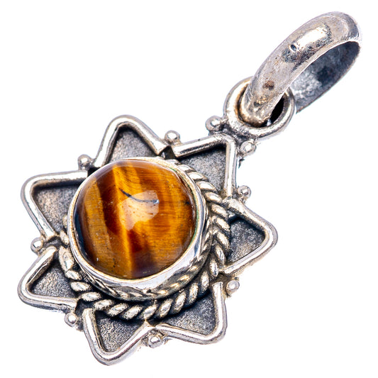 Tiger's eye pendant in .925 sterling silver with round stone and loop bail