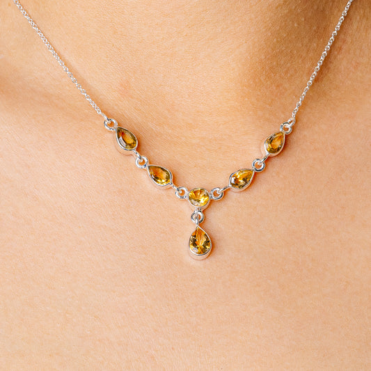 Faceted Citrine Necklace 16 3/4 To 18 1/2" (925 Sterling Silver) N90161