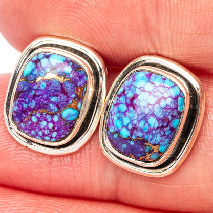 Purple Copper Turquoise Earrings 1/2" (.925 Sterling Silver)