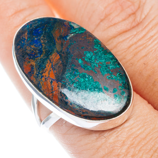 Oval azurite-style ring in .925 sterling silver, size 8.75, blue-green swirl
