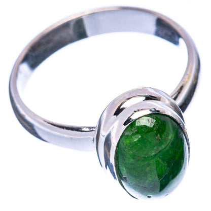 Sterling silver band ring with oval green chrome diopside gemstone, size 8.25