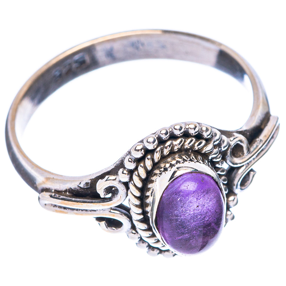 Sterling silver amethyst dainty ring with oval purple stone and ornate wrap design