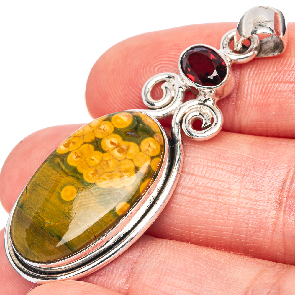 Ocean Jasper, Garnet Pendant 2" (925 Sterling Silver) P41408