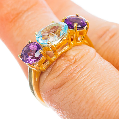 Blue Topaz, Amethyst Ring Size 8 (.925 Sterling Silver) 24k Gold Plated