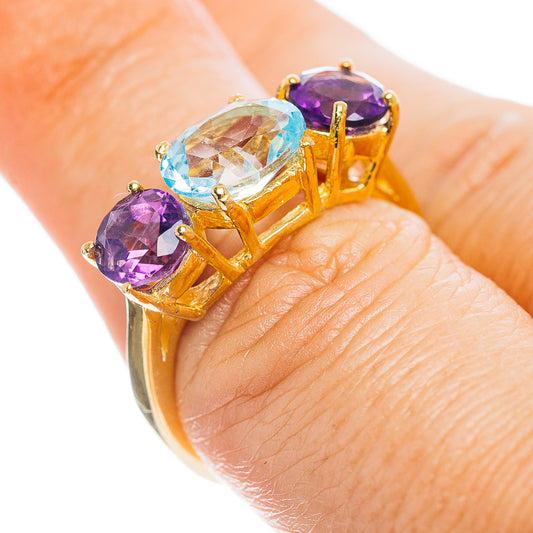 Blue Topaz, Amethyst Ring Size 8 (.925 Sterling Silver) 24k Gold Plated