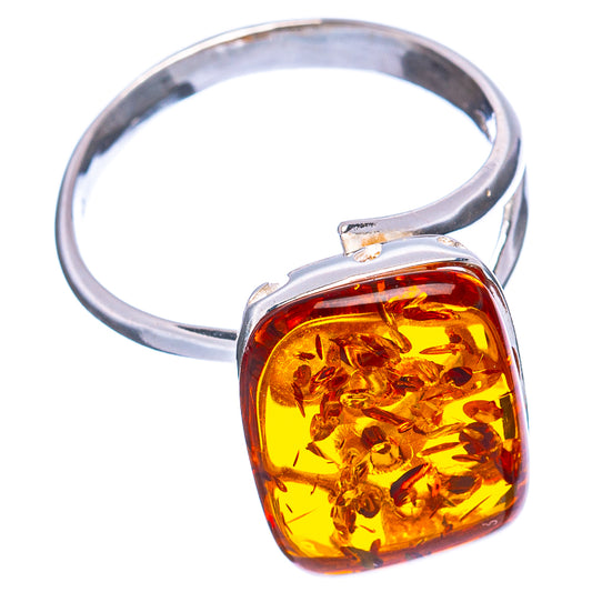 Amber and .925 sterling silver adjustable ring with square orange resin centerpiece