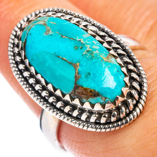 Turquoise oval gemstone ring with braided silver bezel, size 7 (.925 sterling silver)
