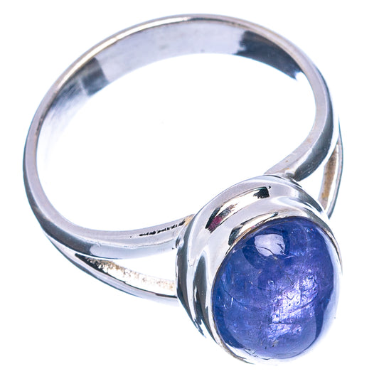Round blue gemstone bezel ring in .925 sterling silver