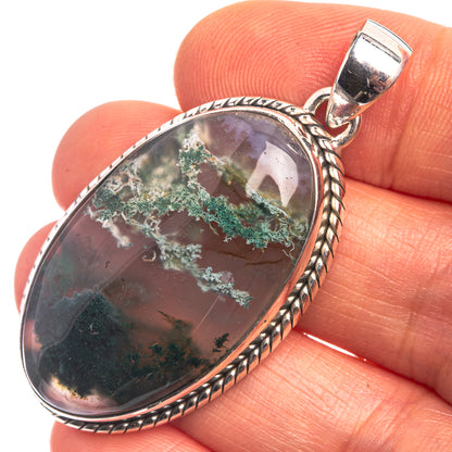 Green Moss Agate Pendant 1 7/8" (925 Sterling Silver) P38952