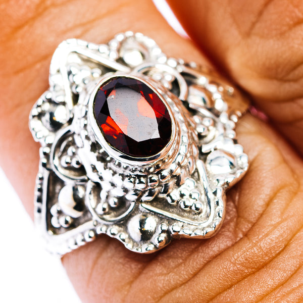 Garnet Filigree Ring Size 7.5 (.925 Sterling Silver)