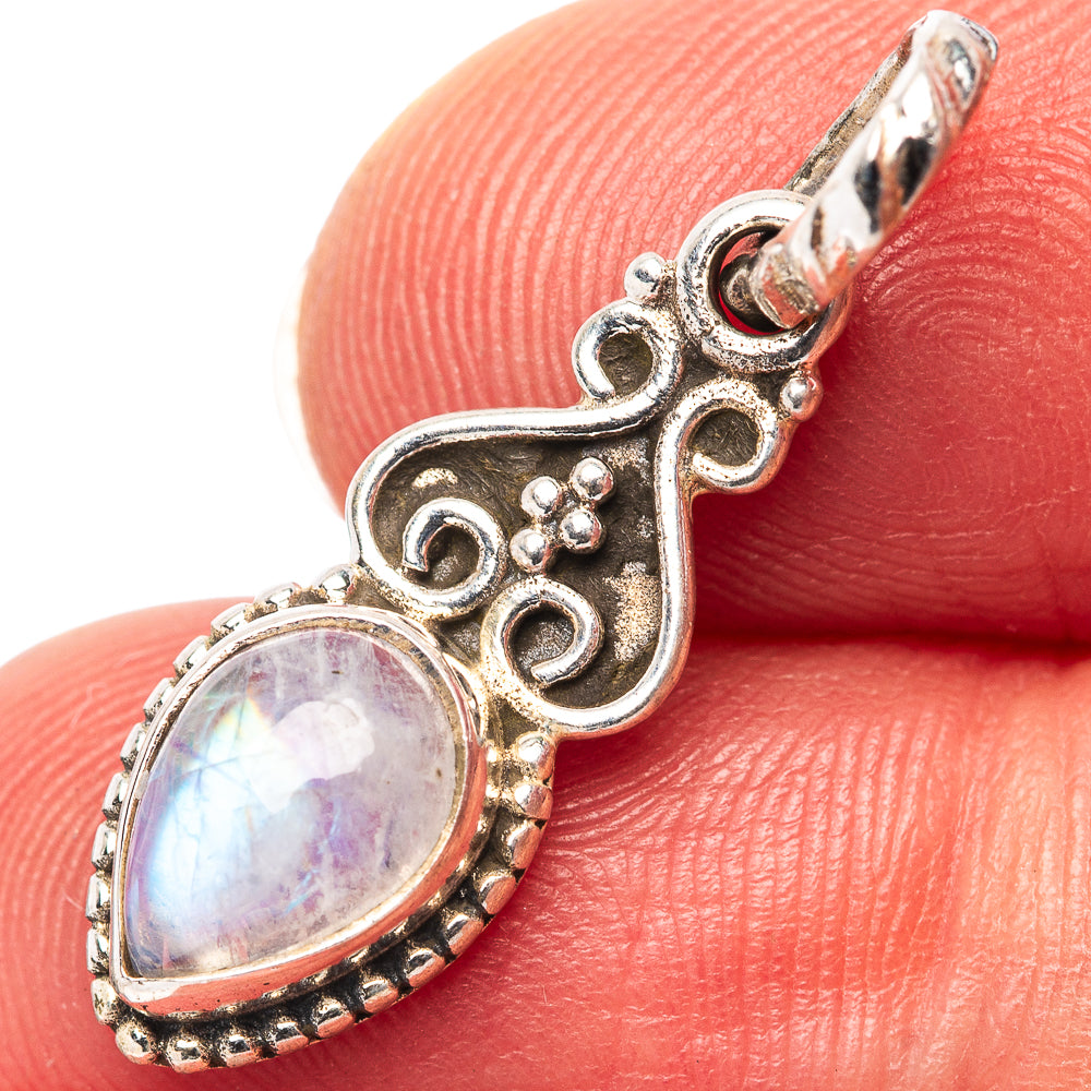 Dainty Rainbow Moonstone Pendant 1 1/8" (.925 Sterling Silver)