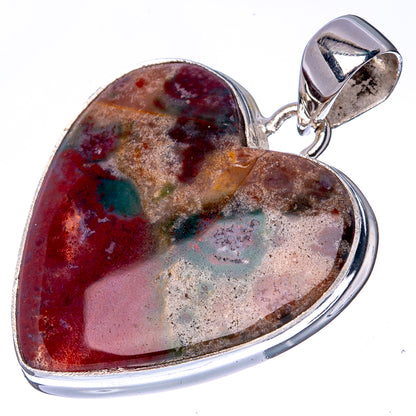 Heart-shaped bloodstone pendant in 925 sterling silver bezel with loop bail