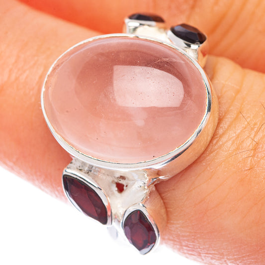 Rose Quartz, Garnet Ring Size 7.75 (925 Sterling Silver) R144845