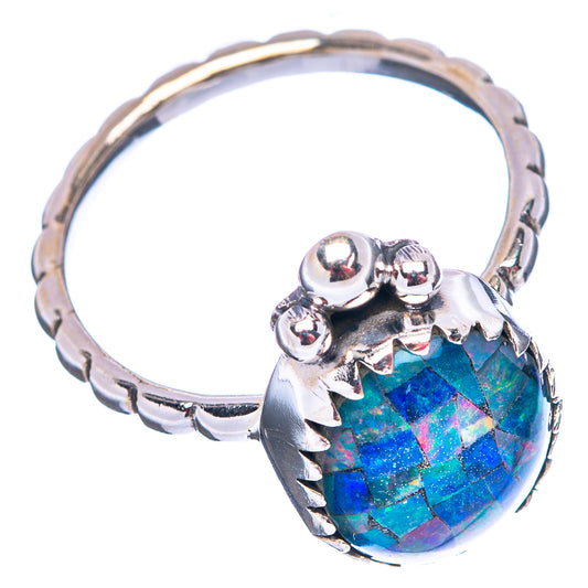 Sterling silver opal triplet ring, size 7.5, blue-green gemstone with prong setting