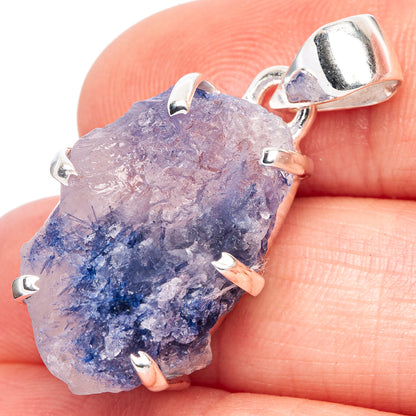 Sterling silver dumortierite pendant with blue raw crystal, open back and bail