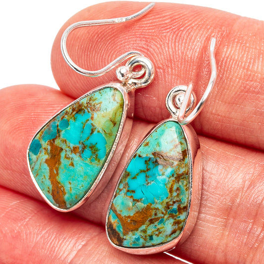 Turquoise teardrop drop earrings in .925 sterling silver, textured stone with hooked backs