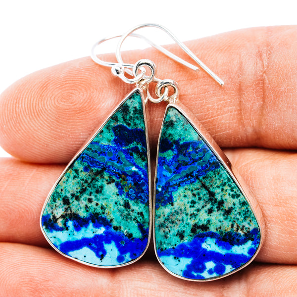 Large Premium Bluebird Azurite Earrings 1 3/4" (.925 Sterling Silver)