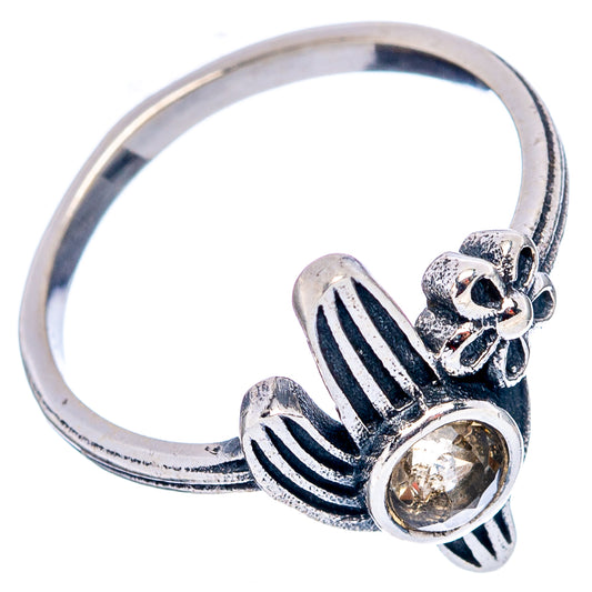 Sterling silver cactus ring, open band with round gemstone and small flower accent