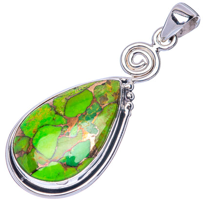 Silver teardrop pendant with green copper turquoise stone on loop bail