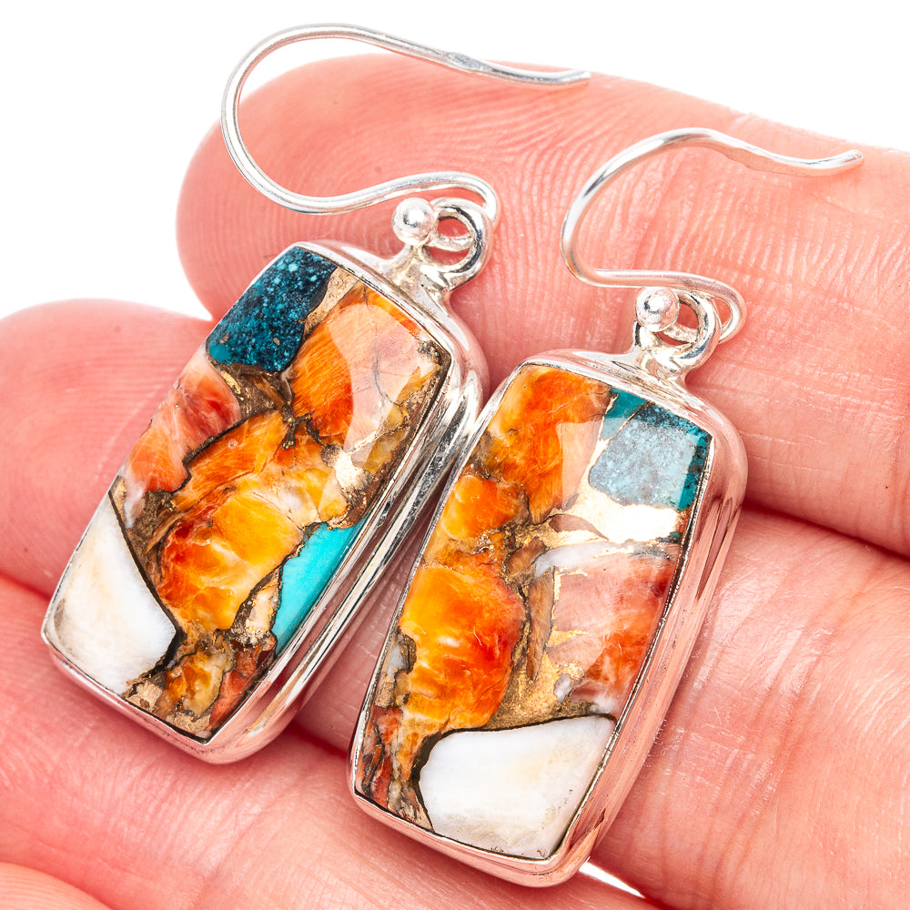 Spiny Oyster Turquoise Earrings 1 1/2" (925 Sterling Silver) E1150