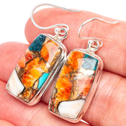 Spiny Oyster Turquoise Earrings 1 1/2" (925 Sterling Silver) E1150