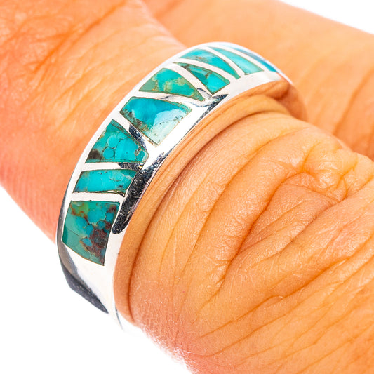Turquoise inlay sterling silver ring with geometric bezel design