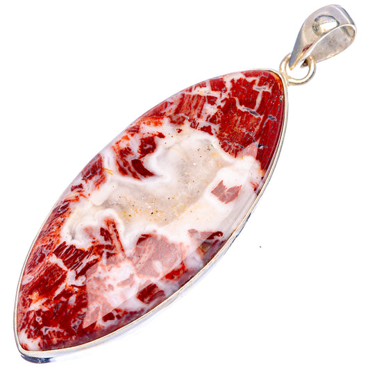 Sterling silver teardrop pendant with red-and-white rainbow jasper and loop bail