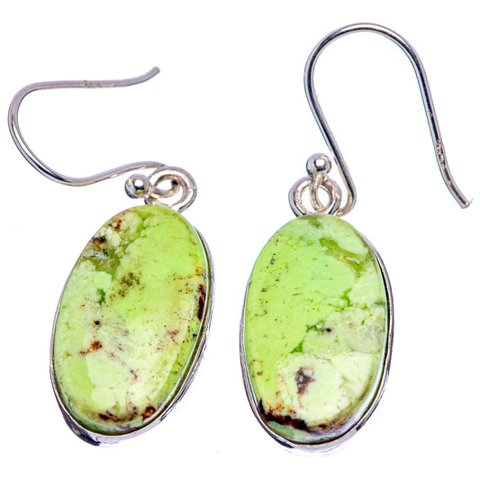 Oval lemon-green chrysoprase dangle earrings in .925 sterling silver, shepherd's-hook style