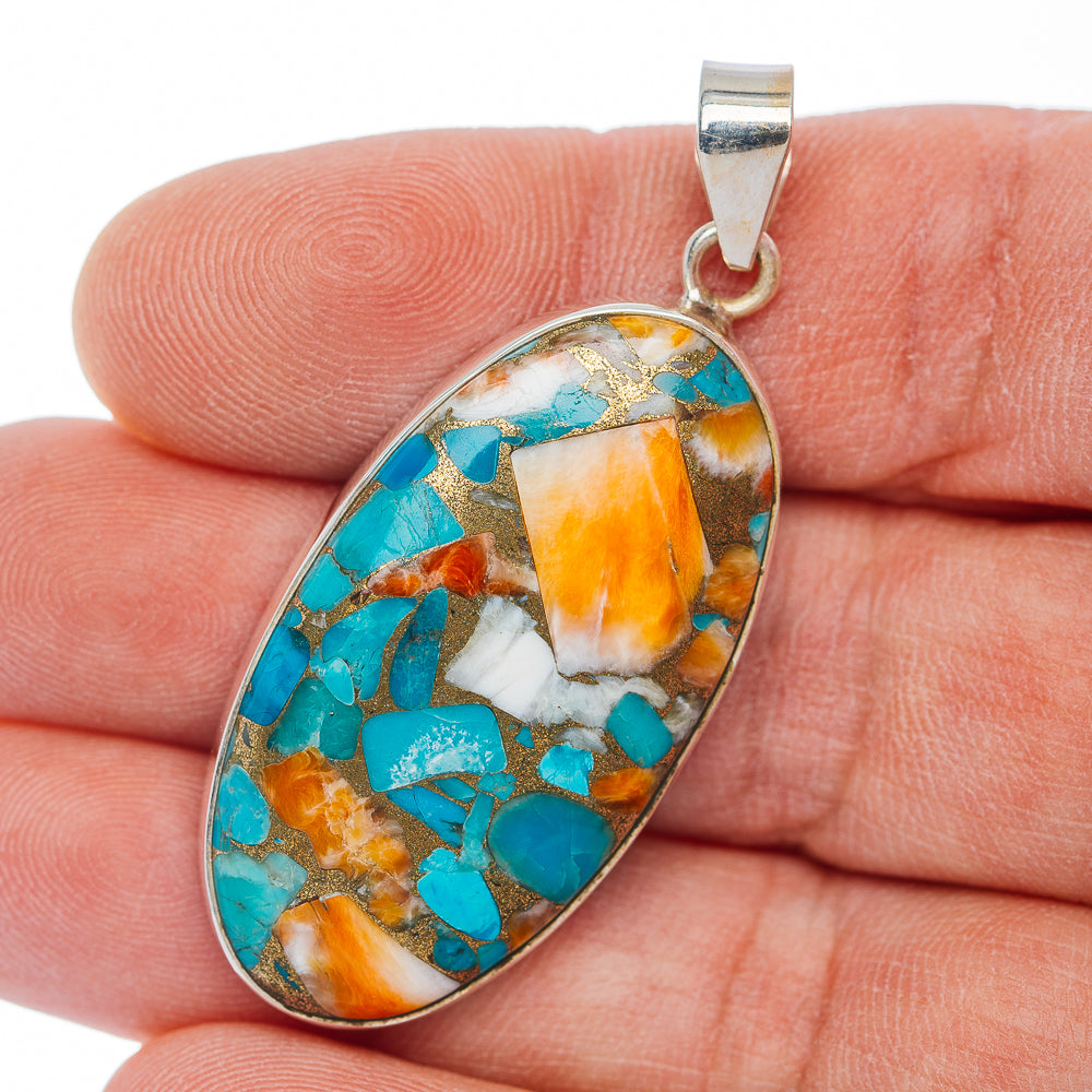 Premium Spiny Oyster Turquoise Pendant 2" (.925 Sterling Silver)