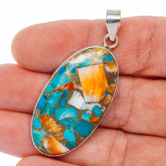 Premium Spiny Oyster Turquoise Pendant 2" (.925 Sterling Silver)