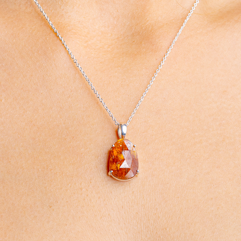 Orange Kyanite Necklace 16 to 18" (.925 Sterling Silver)
