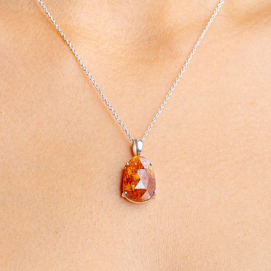 Orange kyanite teardrop pendant necklace with .925 sterling silver chain, 16–18 in