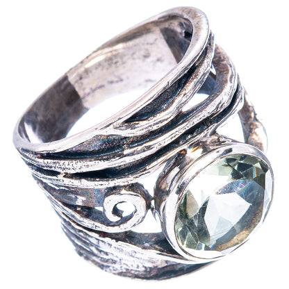(Classic Series) Green Amethyst Ring Size 6.5 (.925 Sterling Silver)