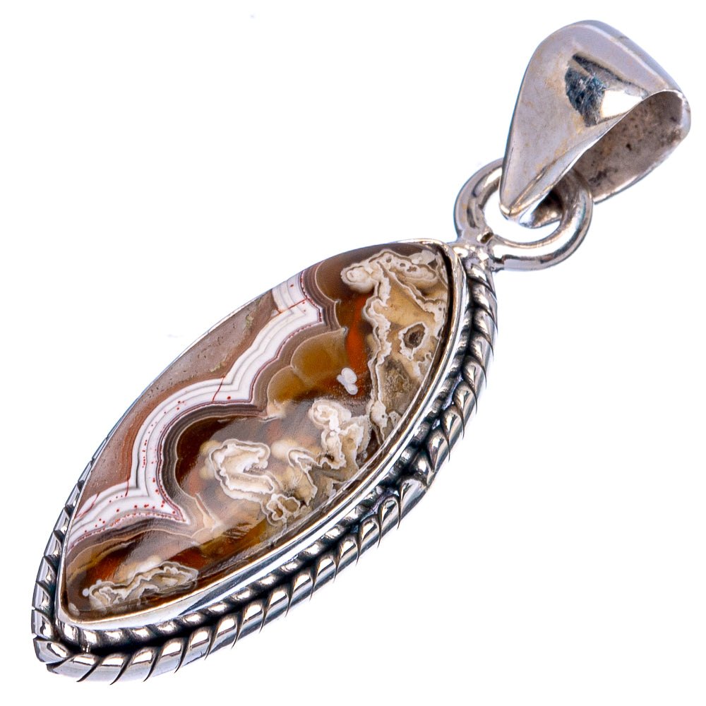 Sterling silver lace agate teardrop pendant with open bail loop and rope border