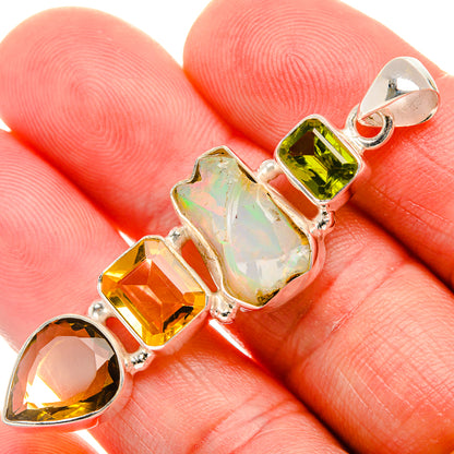 Rough Ethiopian Opal, Smoky Quartz, Peridot Pendant 2 1/4" (925 Sterling Silver) PD38177