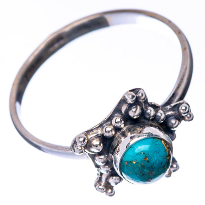 Turquoise cabochon sterling silver ring, ornate crown setting on slim band
