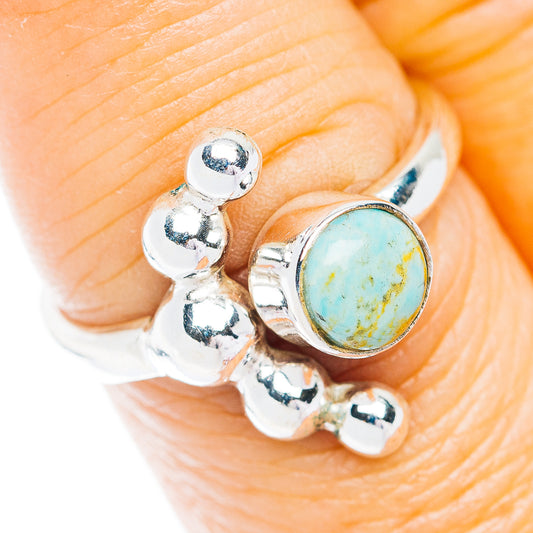 Southwestern Style Kingman Turquoise Ring Size 7 Adjustable (.925 Sterling Silver)