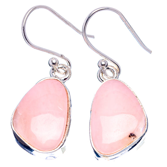 Bezel-set pink opal teardrop earrings with sterling silver ear hooks