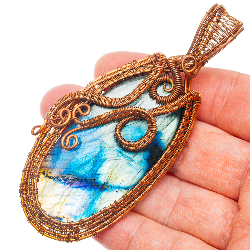 Labradorite Wire Wrap Pendant 3 1/2" (Copper)