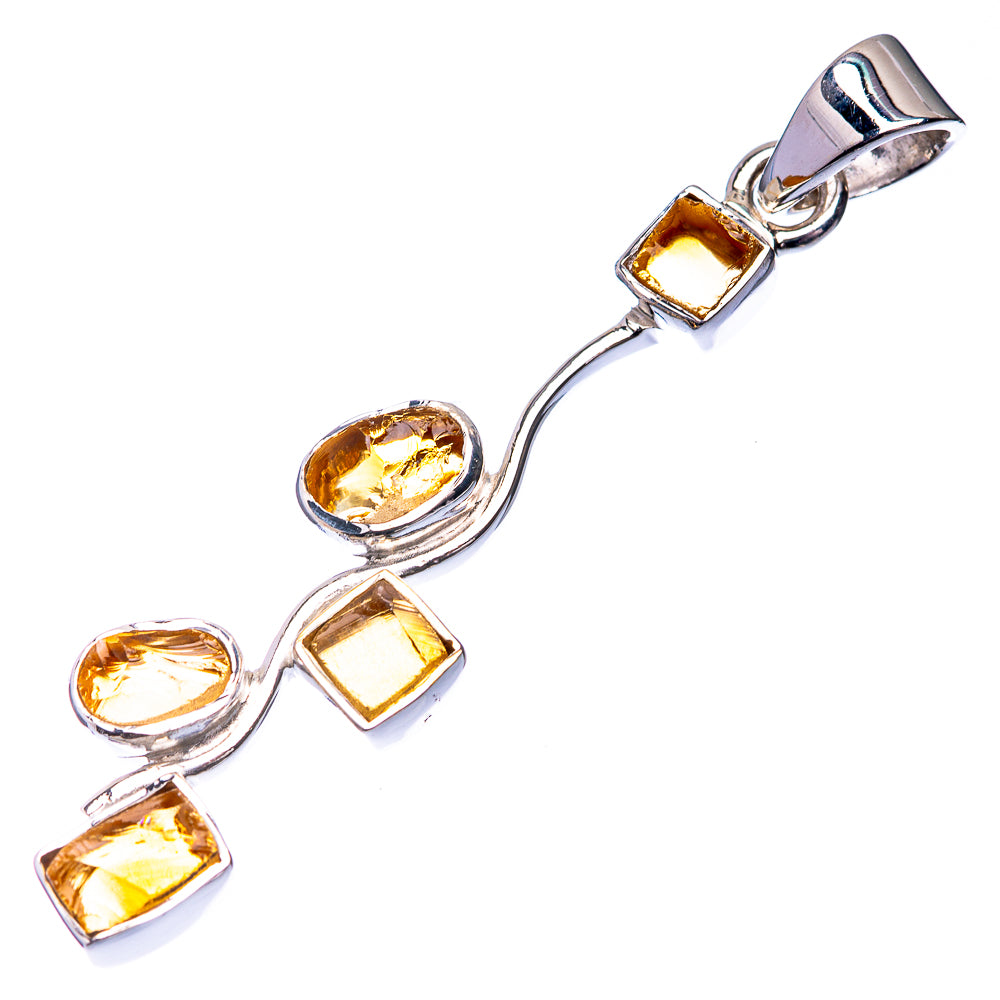 Sterling silver citrine pendant featuring mixed oval and square faceted settings, loop bail